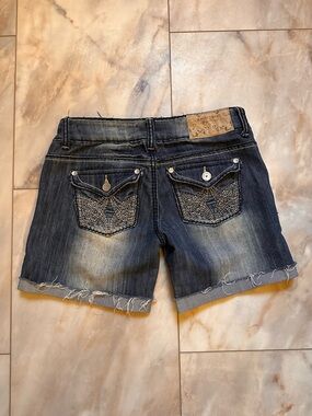Almost Famous Dark Blue Embroidered Back Pocket Denim Shorts